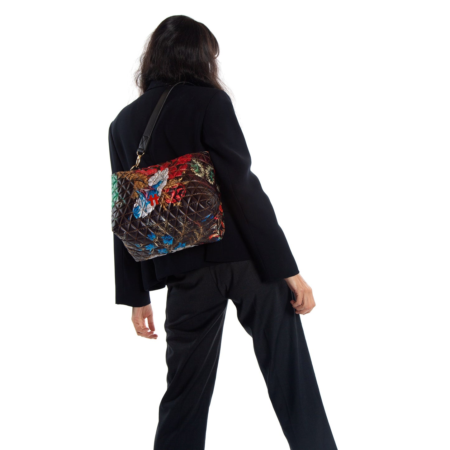 Bolsa Media Matelasse Old Floral Preto