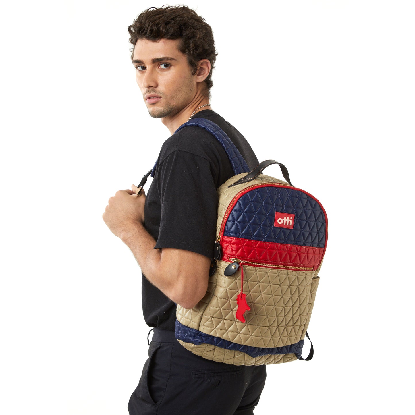 Mochila Media Matelassê Multicolor 07 Azul Marinho/ Khaki/ Vermelho