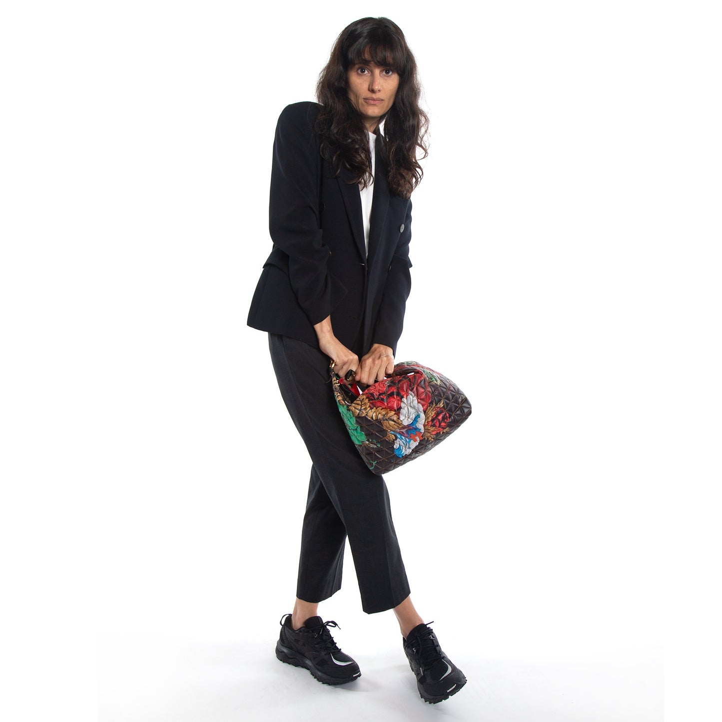 Bolsa Media Matelasse Old Floral Preto