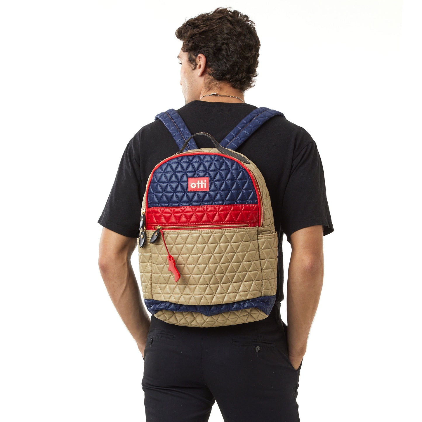 Mochila Media Matelassê Multicolor 07 Azul Marinho/ Khaki/ Vermelho