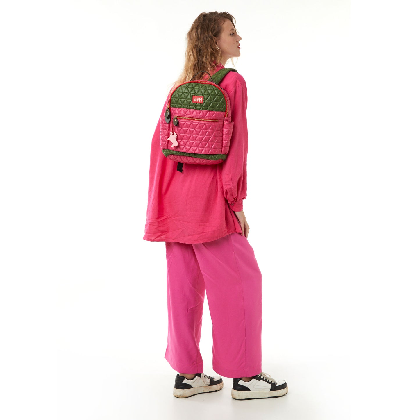 Mochila Pequena Matelassê Multicolor 04 Verde Equipamento/ Chiclete