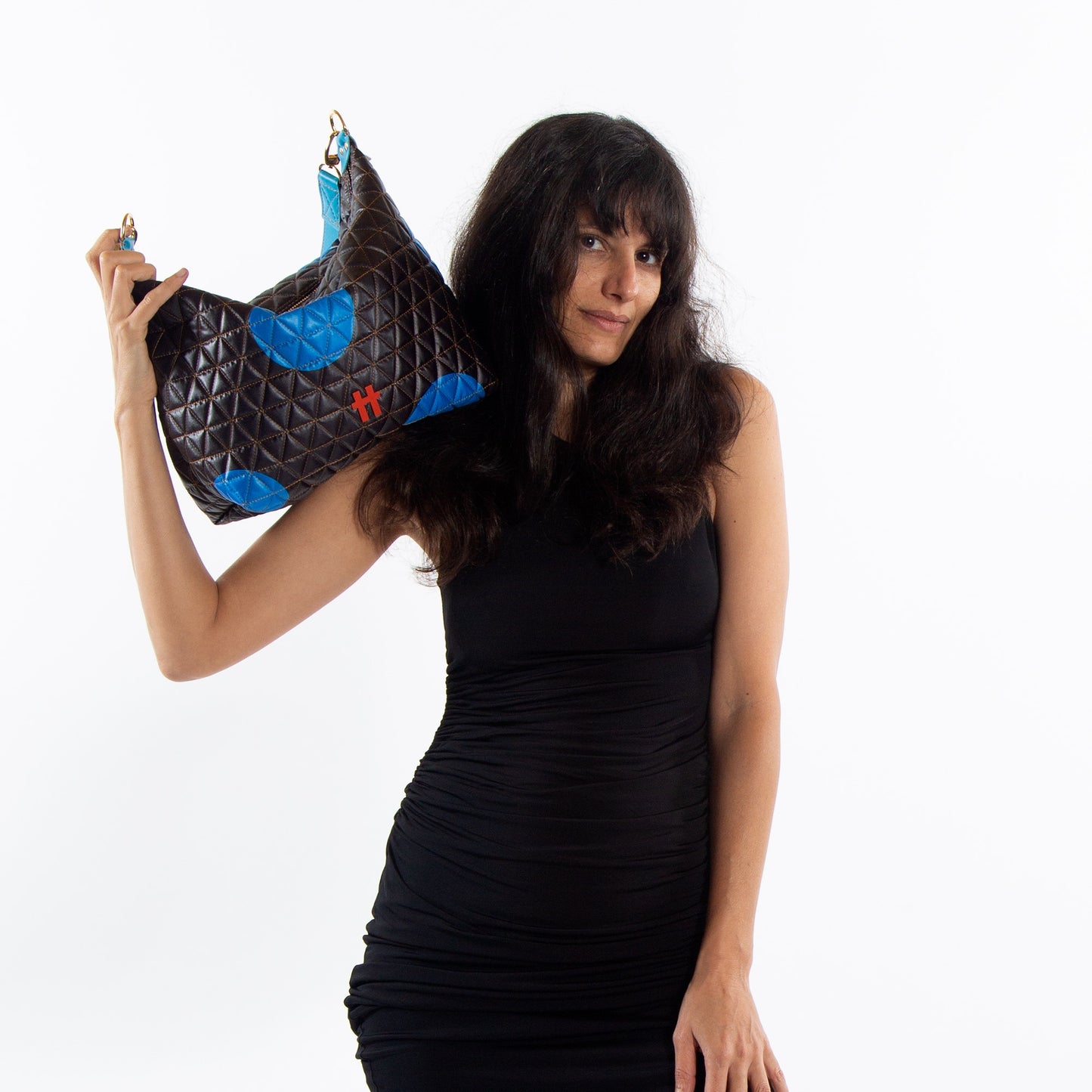 Bolsa Media Matelasse Black And Blue Ba Azul