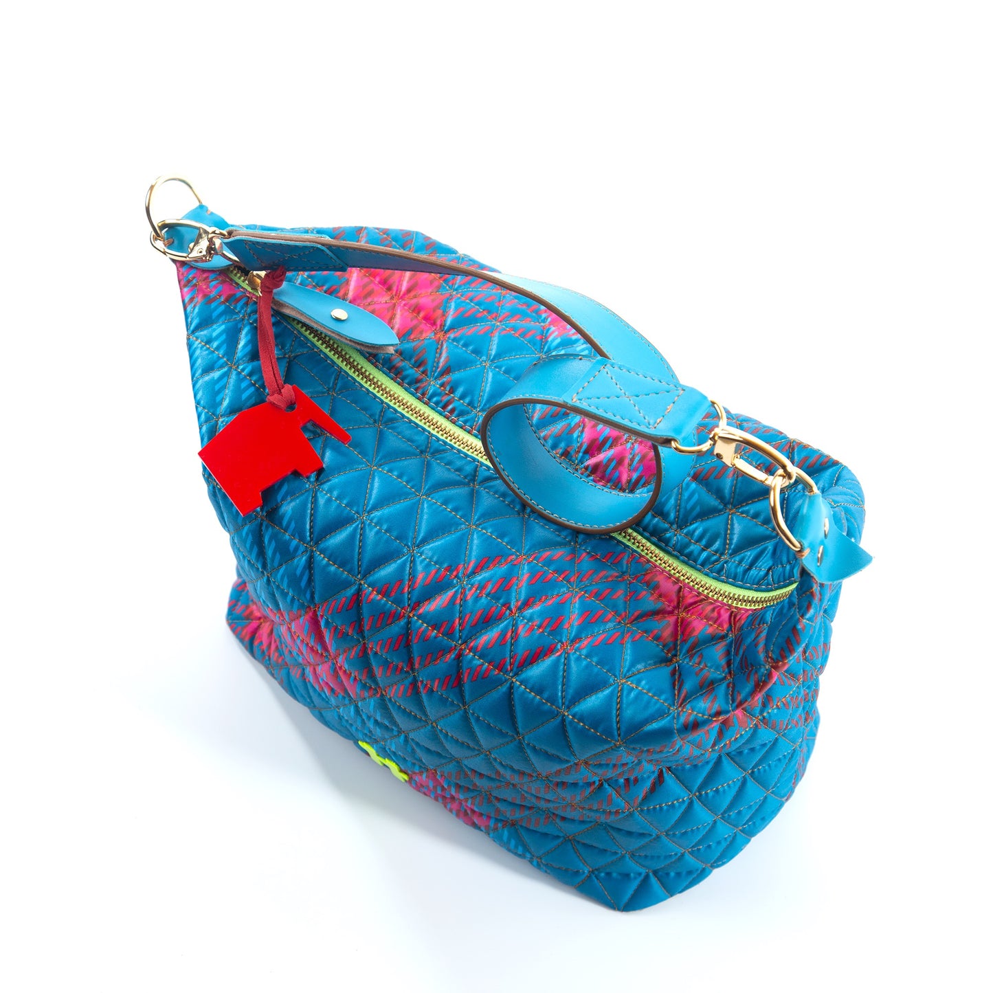 Bolsa Media Matelasse Tartan Blue Note Azul