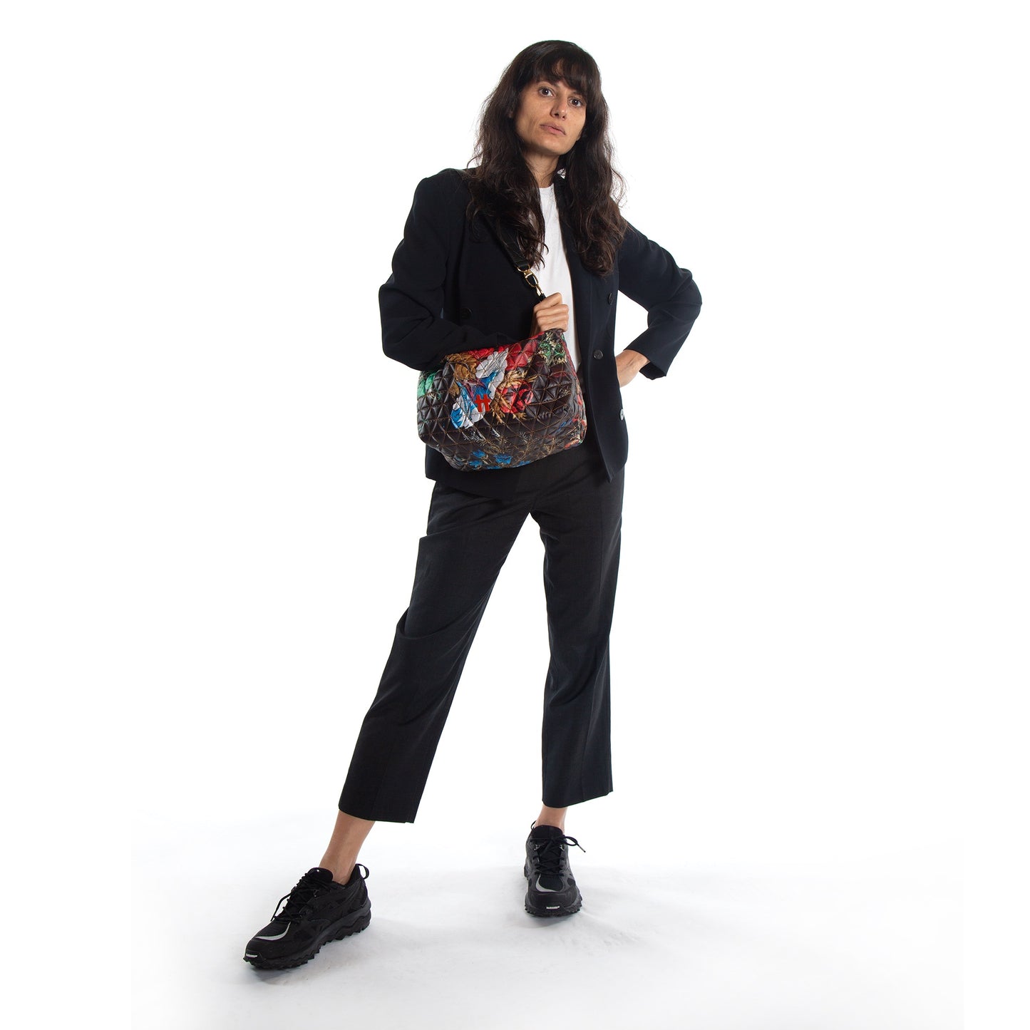 Bolsa Media Matelasse Old Floral Preto