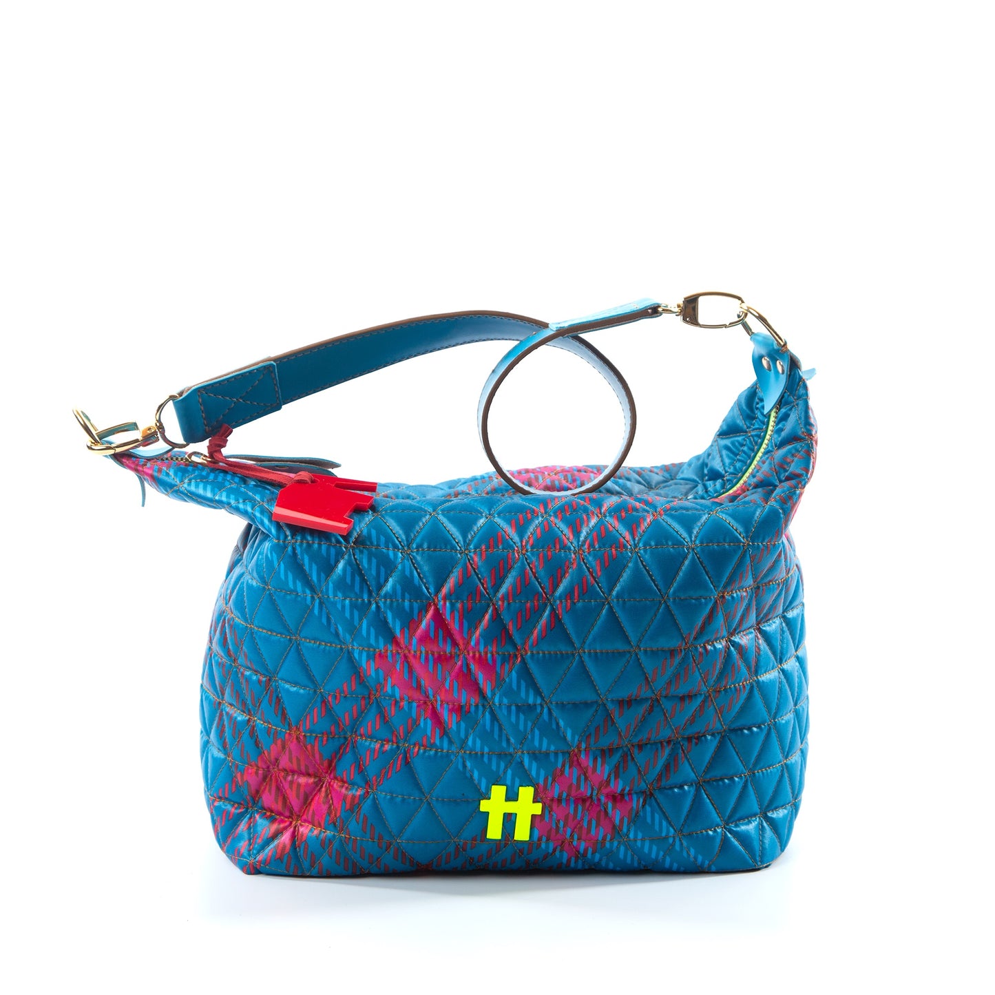 Bolsa Media Matelasse Tartan Blue Note Azul