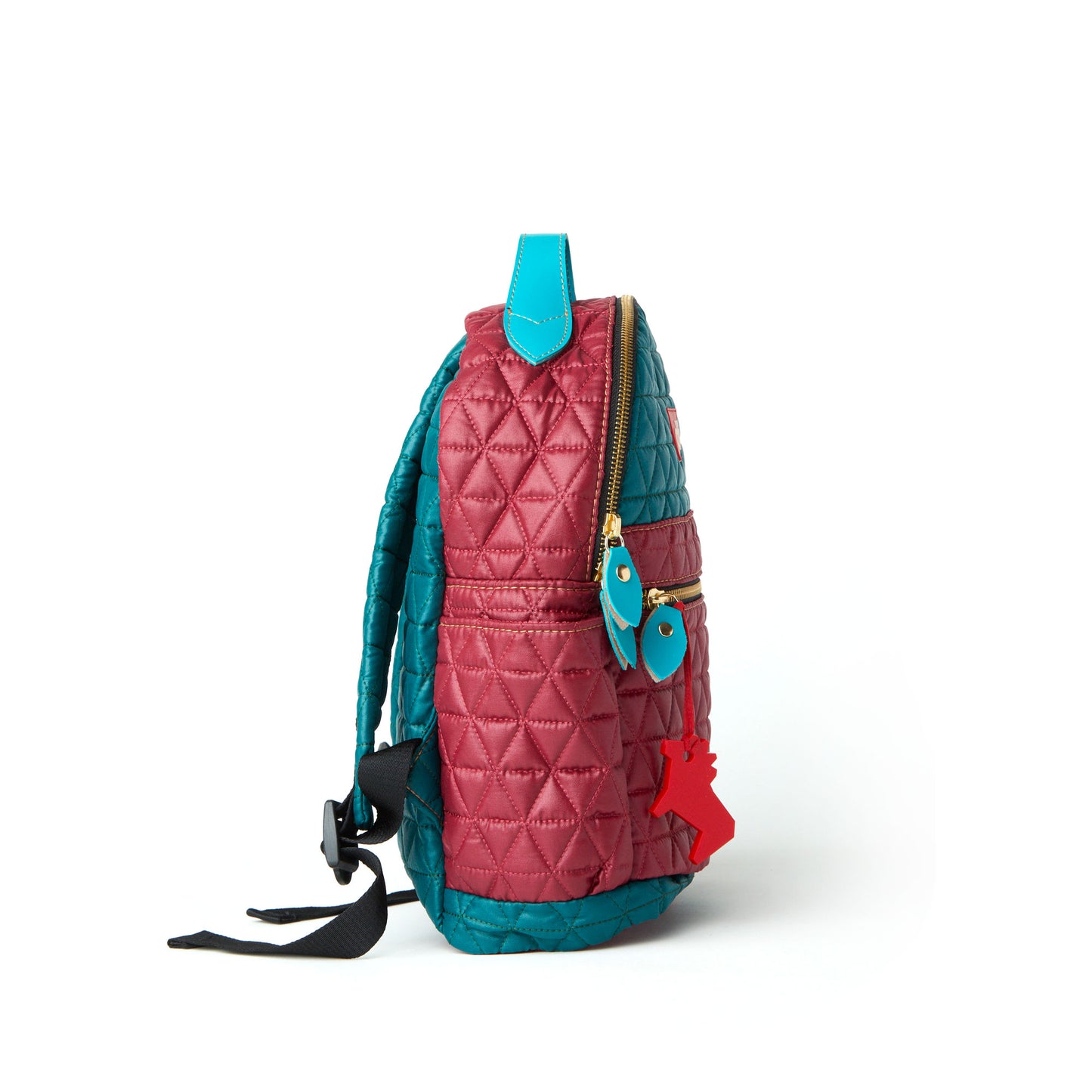 Mochila Pequena Matelassê Multicolor 05 Verde Petroleo/ Vinho