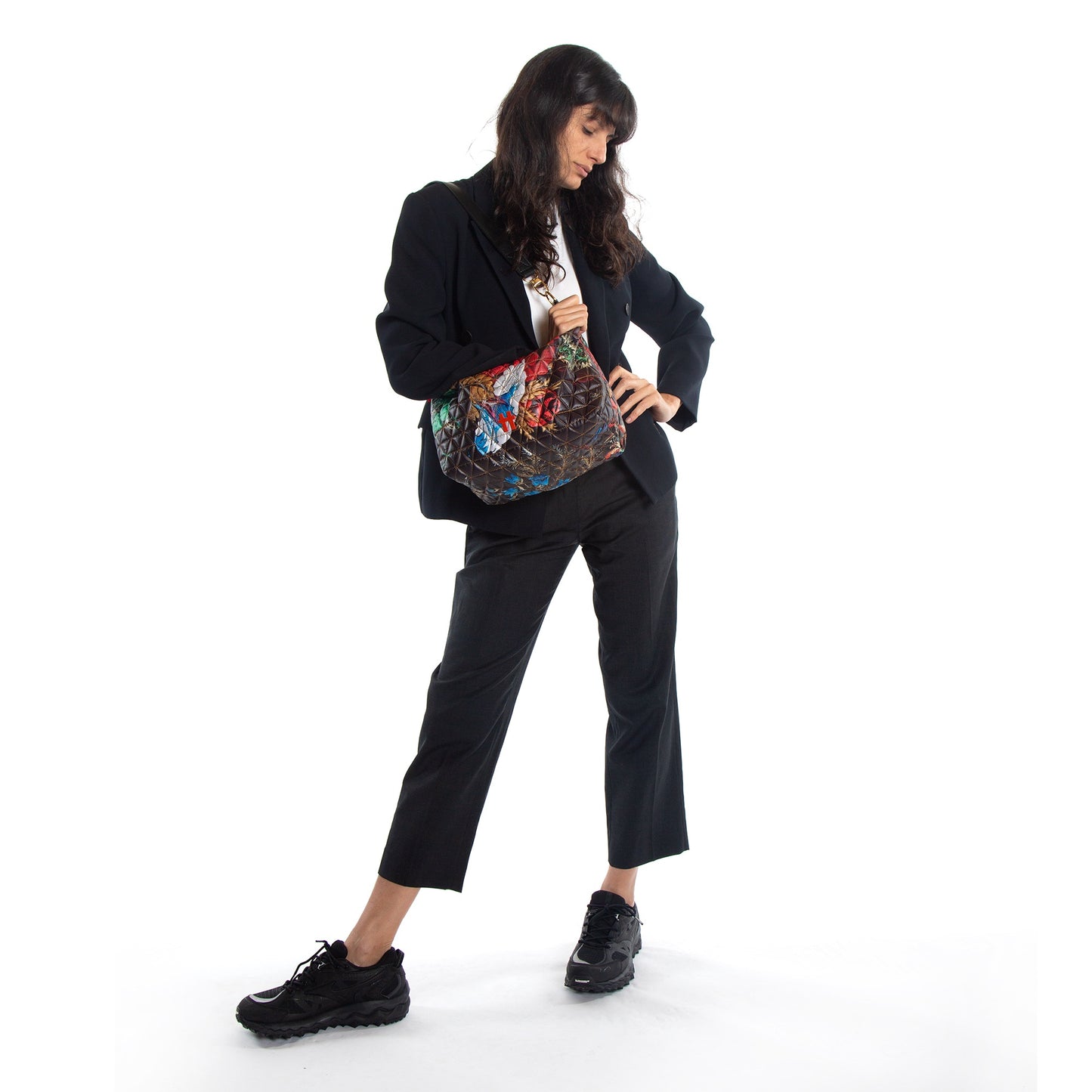 Bolsa Media Matelasse Old Floral Preto